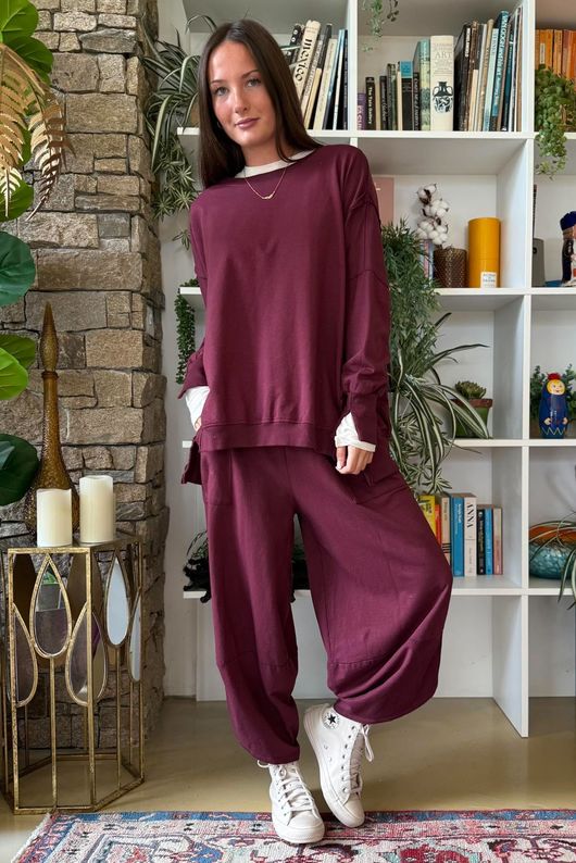 Lagen Shelby Barrel Pant Aubergine